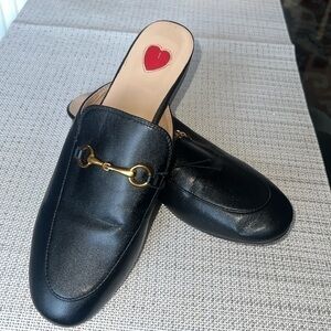 ARQA Mules Womens Black Almond Toe Leather Flats Slip-on Slides Ladies Size 40